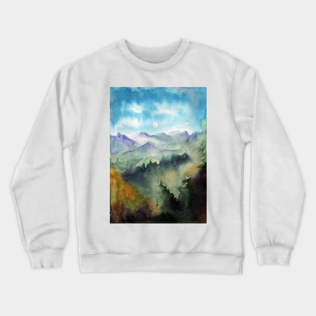 Watercolor landscape sky clouds Crewneck Sweatshirt by Olga Berlet